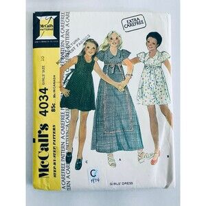 Vintage McCalls Sewing Pattern 4034 Boho Girls’ Dress Size 10 CUT 1974